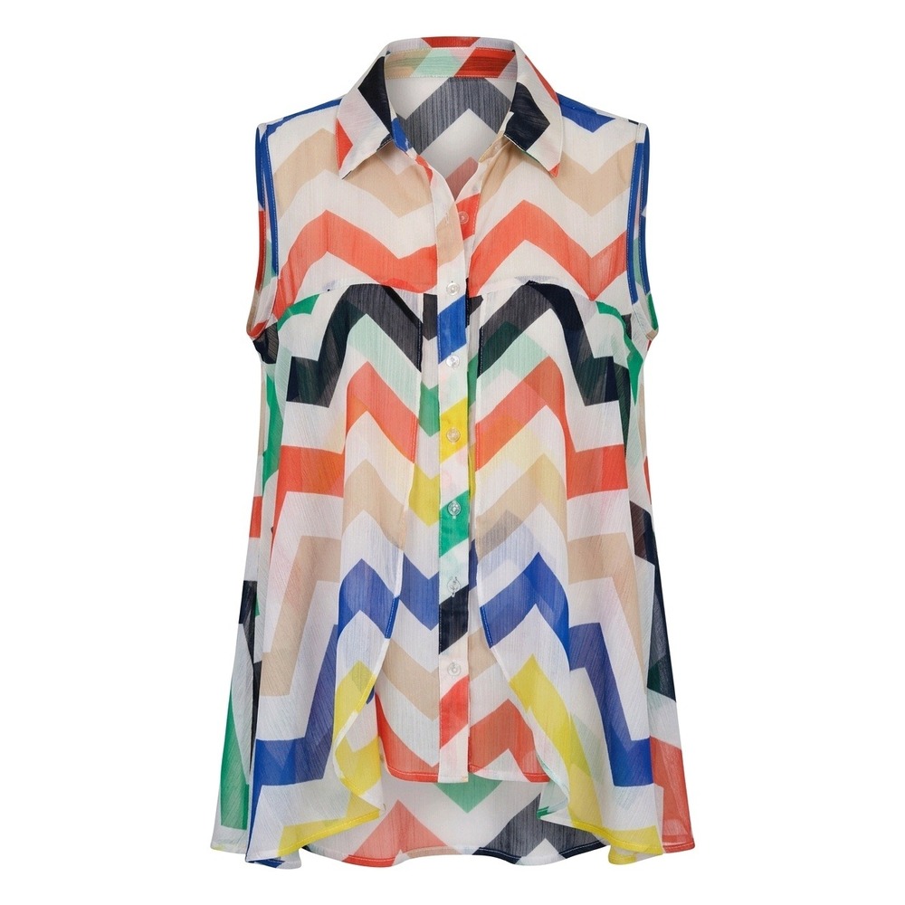Zac & Rachel Multi Color Chevron Sleeveless Chiffon Button‎ Down Blouse Top